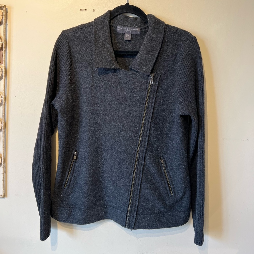 Fenn wright mason women large gray wool front zipper sweater…